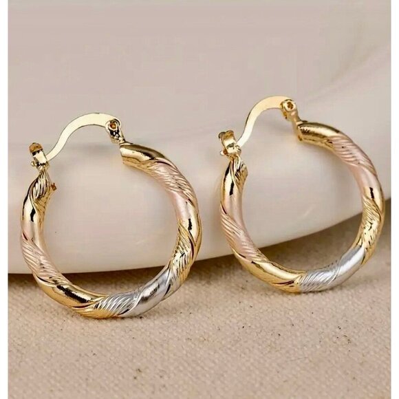 Gold Tone Hoop Earrings - Picture 1 of 4